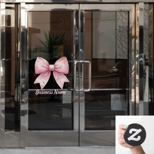 nep glitters roze strik logo raamsticker (Kantoordeur)