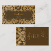Nep goud barok damast chocolade visitekaartje (Voorkant / Achterkant)