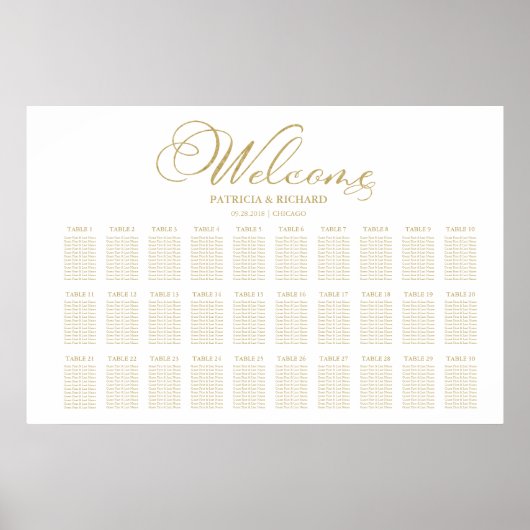 Nep goud folie 30 Tafels Bruiloftstoelindeling Gra Poster (Voorkant)