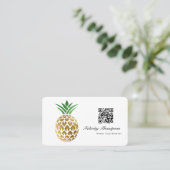 Nep goud folie ananas QR-code Visitekaartje (Staand voorkant)