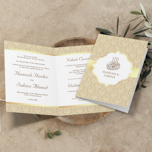 Nep goud folie Beige damast Moslim bruiloft