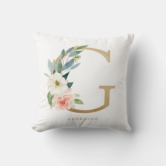 Nep goud folie bloem letter G monogram Kussen (Voorkant)