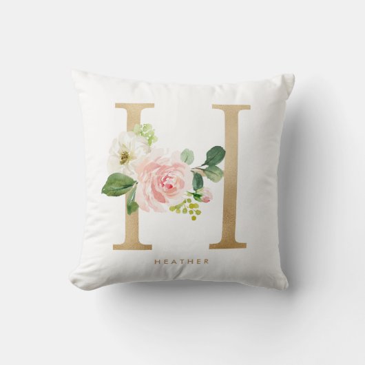 Nep goud folie bloem letter H monogram Kussen (Voorkant)