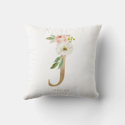 Nep goud folie bloem letter J monogram Kussen (Achterkant)