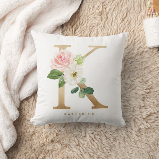 Nep goud folie bloem letter K monogram Kussen (Deken)