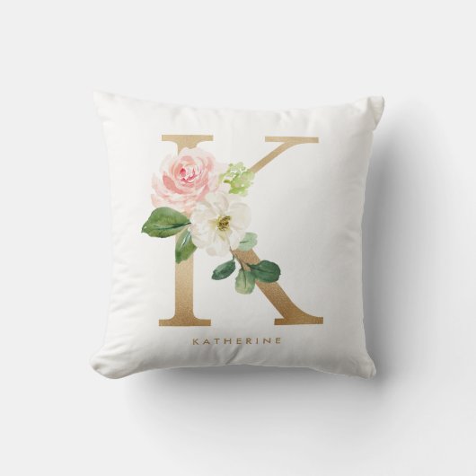 Nep goud folie bloem letter K monogram Kussen (Voorkant)