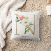 Nep Goud Folie Bloem Letter N Monogram Kussen (Deken)