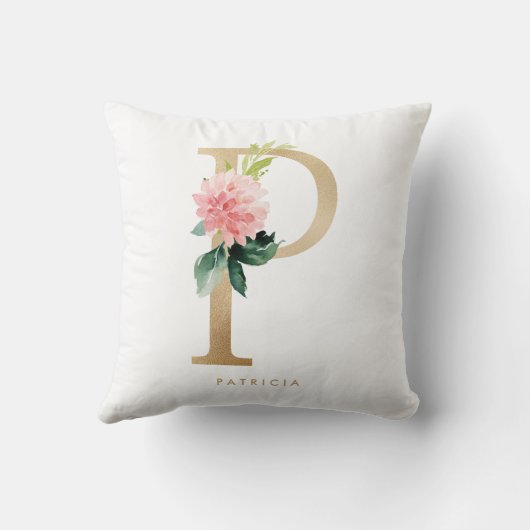 Nep goud folie bloem letter P monogram kinderkamer Kussen (Achterkant)