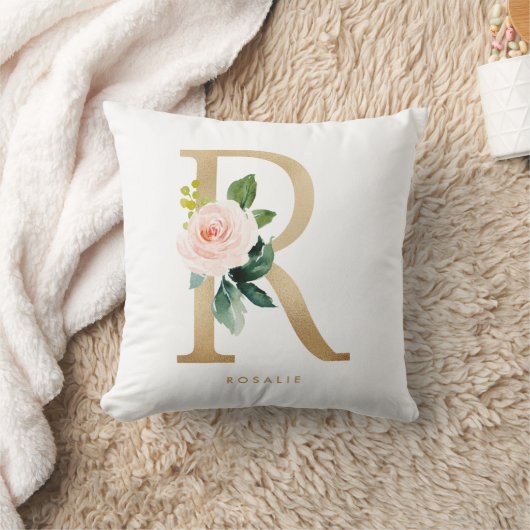Nep goud folie bloem letter R monogram kinderkamer Kussen (Deken)