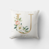 Nep goud folie bloem letter U monogram Kussen (Voorkant)
