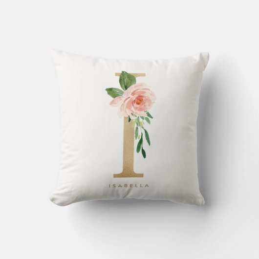 Nep goud folie bloemletter I monogram Kussen (Voorkant)