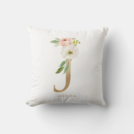 Nep goud folie bloemletter J monogram Kussen (Voorkant)