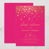 Nep goud folie confetti hete roze baby shower kaart (Voorkant / Achterkant)