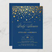 Nep goud folie confetti Navy Baby Shower Kaart (Voorkant / Achterkant)