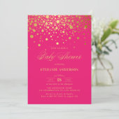 Nep goud folie confetti roze baby shower kaart (Staand voorkant)