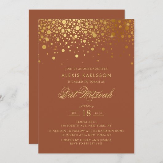 Nep goud folie confetti terracotta Bat Mitzvah Kaart (Voorkant / Achterkant)