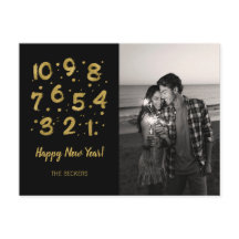 Nep Goud Folie Countdown Nieuwjaars Foto Ansichtka