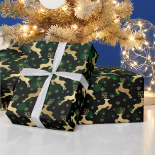 Nep goud folie Kerst rendier & groene bokeh Cadeaupapier