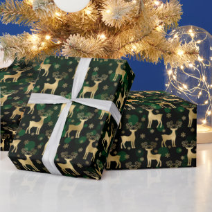 Nep goud folie Kerst rendier & groene bokeh Cadeaupapier