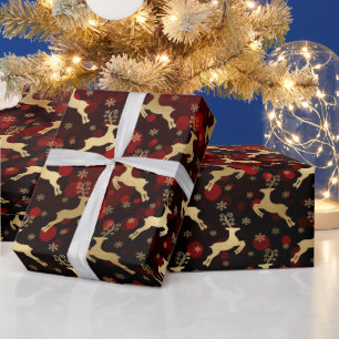 Nep goud folie Kerst rendier & rode bokeh Cadeaupapier
