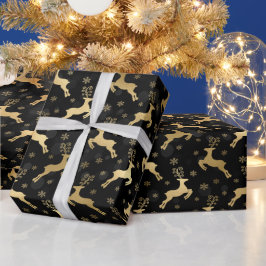 Nep goud folie Kerst rendier & Zwarte bokeh Cadeaupapier
