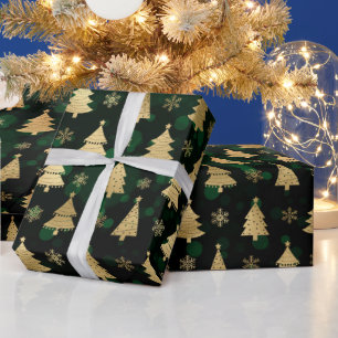 Nep goud folie kerstbomen & groene bokeh cadeaupapier