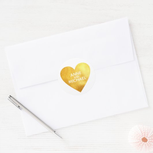 Nep goud folie Liefdeshart met bruid en bruidegom Ronde Sticker (Envelop)