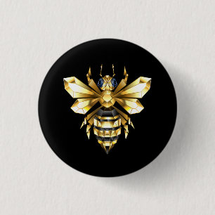 Nep goud folie logo Bij Polygon op Zwart Ronde Button 3,2 Cm