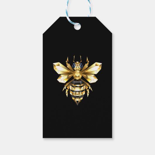 Nep goud folie logo bij polygonaal op zwart cadeaulabel (Achterkant)