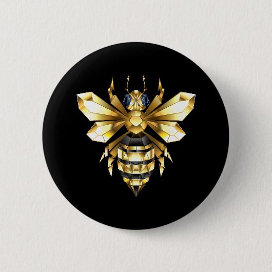 Nep goud folie logo Bij Polygonaal op Zwart Ronde Button 5,7 Cm (Voorkant)