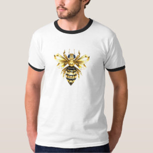 Nep goud folie logo bij polygonaal op zwart t-shirt