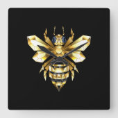 Nep goud folie logo Bij Polygonaal op Zwart Vierkante Klok (Voorkant)