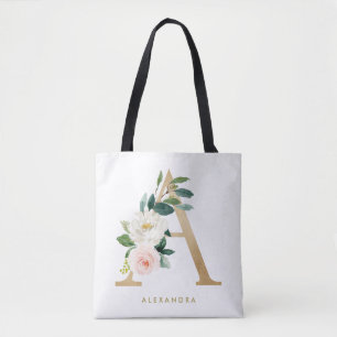 Nep goud folie mooie bloemrijke letter A monogram Tote Bag
