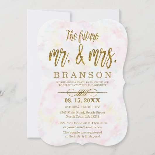 Nep goud folie Mr. en Mrs. typografie verlovingsfe Kaart (Voorkant)