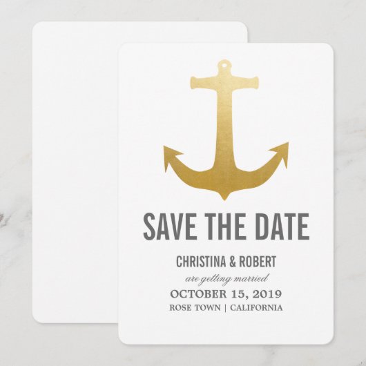Nep goud folie nautisch anker Save The Date Kaart (Voorkant / Achterkant)