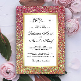 Nep goud folie pastel roze glitters islamitische t kaart