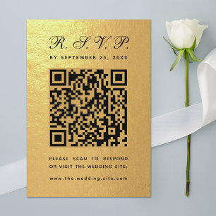 Nep goud folie QR-code Zwarte luxe bruiloft in sch RSVP Kaartje