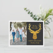 Nep goud folie rendier Oh rendier foto Feestdagenkaart (Staand voorkant)