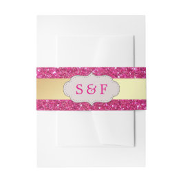 Nep goud folie roze glitters bruiloftsmonogram uitnodigingen wikkel