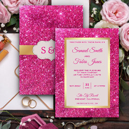 Nep goud folie roze glitters trouwkaart kaart