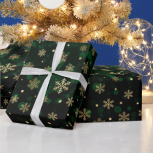 Nep goud folie winter sneeuwvlokken & groene bokeh cadeaupapier