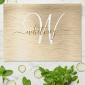 Nep goud geborsteld metaal glitter afdruk monogram theedoek (Gevouwen)