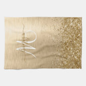 Nep goud geborsteld metaal glitter afdruk monogram theedoek (Horizontaal)