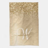 Nep goud geborsteld metaal glitter afdruk monogram theedoek (Verticaal)