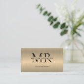 Nep Goud Geborsteld Metaal Zwart Monogram QR Code Visitekaartje (Staand voorkant)