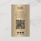 Nep Goud Geborsteld Metaal Zwart Monogram QR Code Visitekaartje (Achterkant)