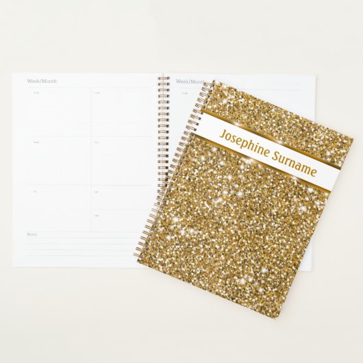 Nep Goud Gele Glitter Textuur & Aangepaste Tekst Planner (Display)