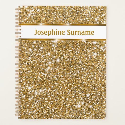 Nep Goud Gele Glitter Textuur & Aangepaste Tekst Planner (Voorkant)