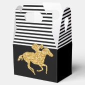 Nep goud glinsterende renpaard zwart witte strepen bedankdoosjes (Geopend)