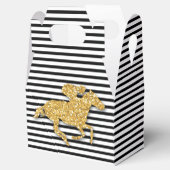 Nep goud glinsterende renpaard zwart witte strepen bedankdoosjes (Geopend)